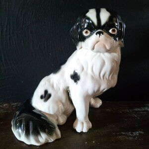 Large Vintage Japanese Chin Ceramic Dog Figure Made In Germany Black & White